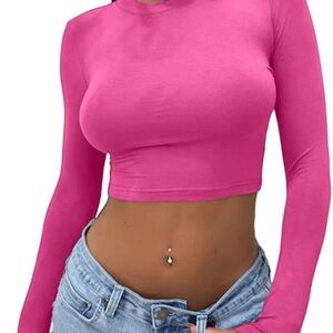 Women's Pink Long Sleeve Crop Top